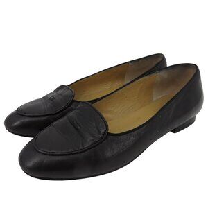 Brooks Brothers Women 8 M Solid Black Leather Loafers Slip On Shoes Flats Italy